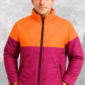 Chaqueta Acolchada Color Block Naranja y Magenta