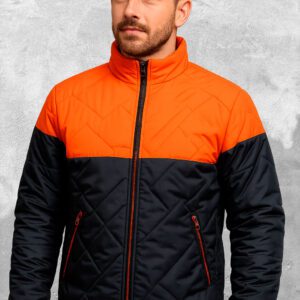 Chaqueta Acolchada de Alto Contraste Naranja y Negro