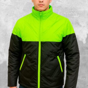 Chaqueta Acolchada de Alto Contraste Verde Neón y Negro