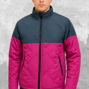 Chaqueta Acolchada Color Block Magenta y Grafito