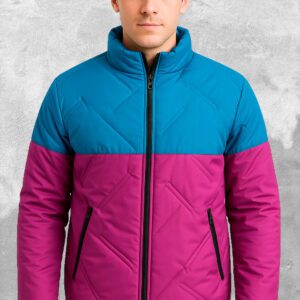 Chaqueta Acolchada Color Block Azul Petróleo y Magenta