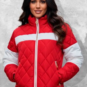 Chaqueta Acolchada Color Block Rojo y Blanco