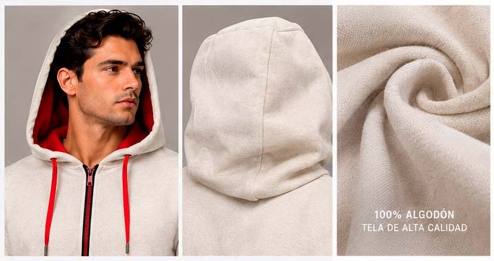 Hoodies de algodón beige con cierre JG Studio