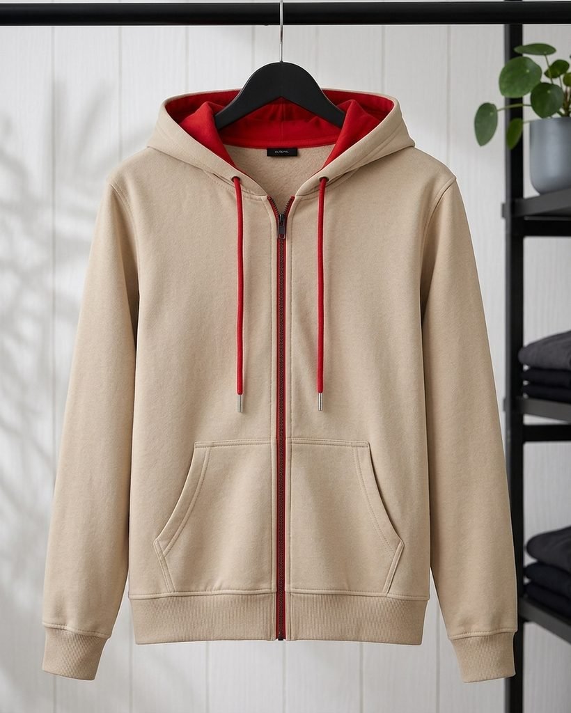 Hoodies beige con cierre 100% algodón JG Studio