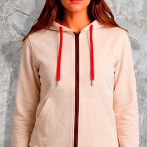 Hoodie básico beige con capota forrada en rojo para mujer JG Studio