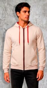 Hoodie básico beige con capota forrada en rojo para hombre JG Studio