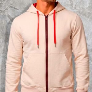 Hoodie básico beige con capota forrada en rojo para hombre JG Studio